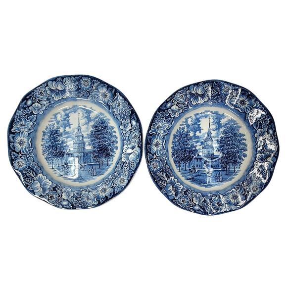 Staffordshire Vintage Liberty Blue 1776 Colonial Transferware 2 Dinner Plate 6-8 - Picture 1 of 9